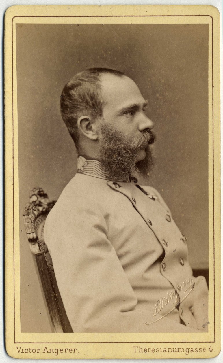 Retrato do Imperador Francisco José da Áustria (1830-1916) e Rei da Hungria (1867-1916), da casa dos Habsburgo-Lorena. Fotografia da oficina Victor Angerer em Viena. de Austrian Photographer