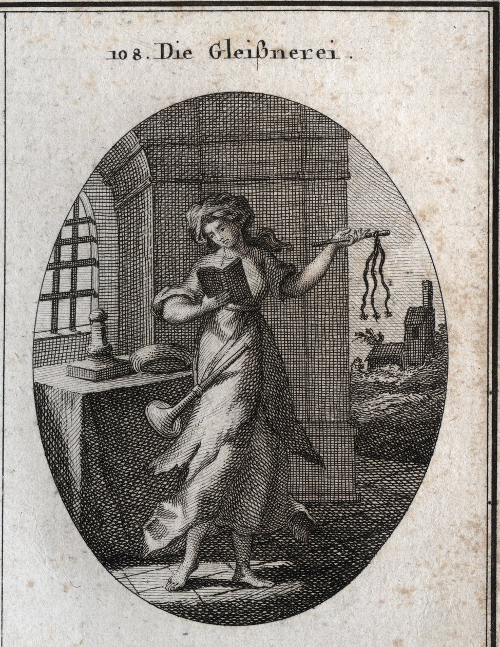 Alegoria de hipocrisia segurando um livro de orações e disciplina (rápido, chicote). A trombeta que ela tem nas marcas dos ombros que ela publica com ênfase as suas boas obras. Gravação em "Iconologie oder Ideen aus dem Gebiete der Leidenschaften und Alleg de Austrian School