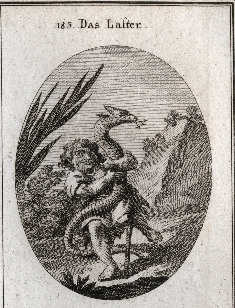 Alegoria do vício representada por um anão que espreme uma hidra. Gravação em "Iconologie oder Ideen aus dem Gebiet der Leidenschaften und Allegorien bildestellt fur Zeichner, Mahler, Dichter, Gelehrte, Erzieher und freunde Hoherer Geschmacksbildung". de Austrian School
