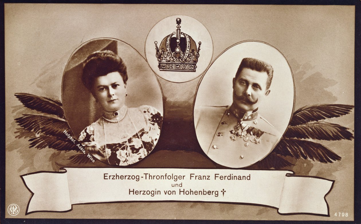 Arquiduque Franz Ferdinand da Áustria, herdeiro do trono austríaco e sua esposa, duquesa de Hohenberg, 1914 de Austrian School