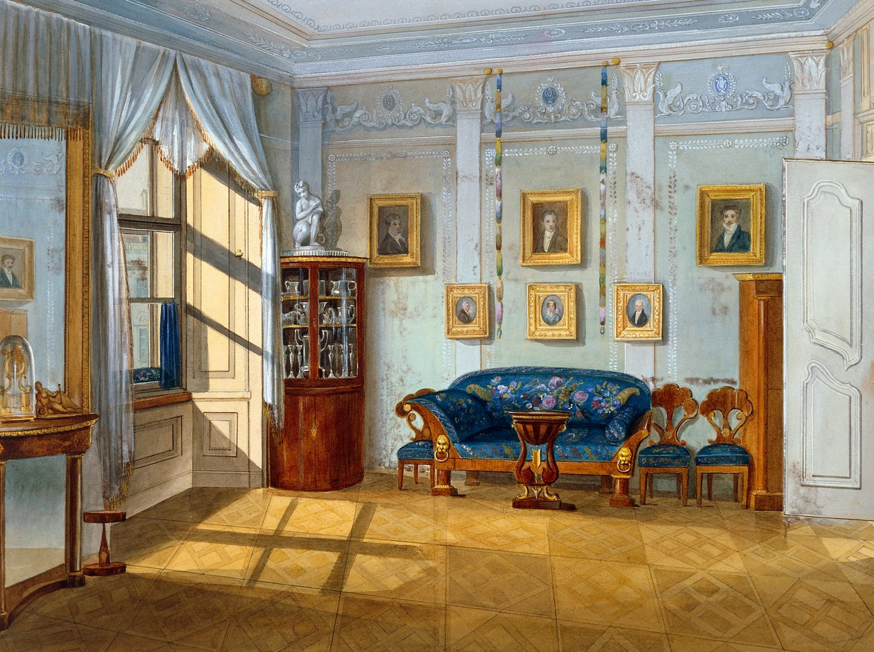Biedermeier style parlour, ca 1830, aguarela, Áustria de Austrian School