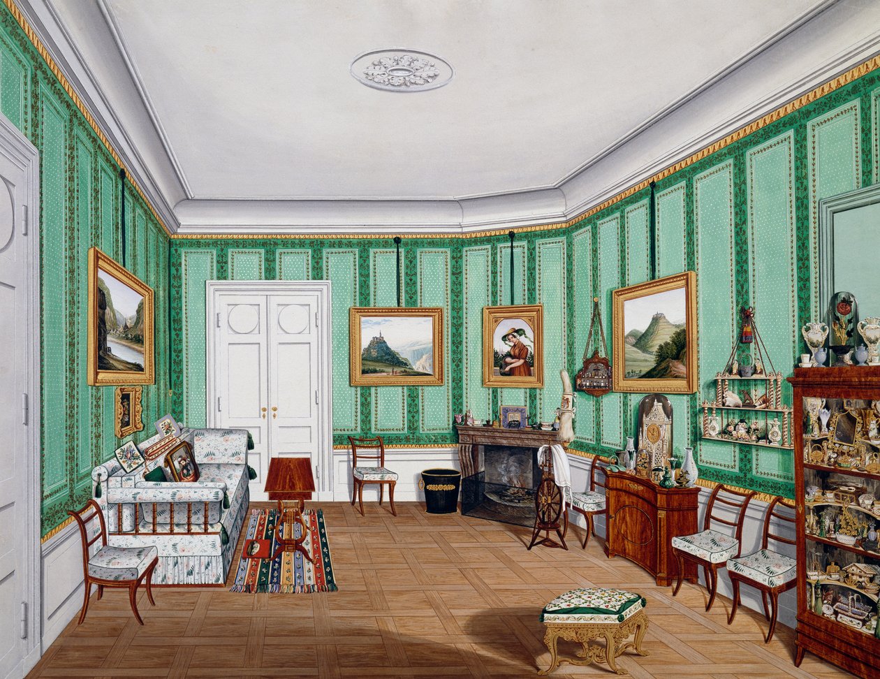 Biedermeier style room, cerca de 1850, aguarela, Áustria de Austrian School