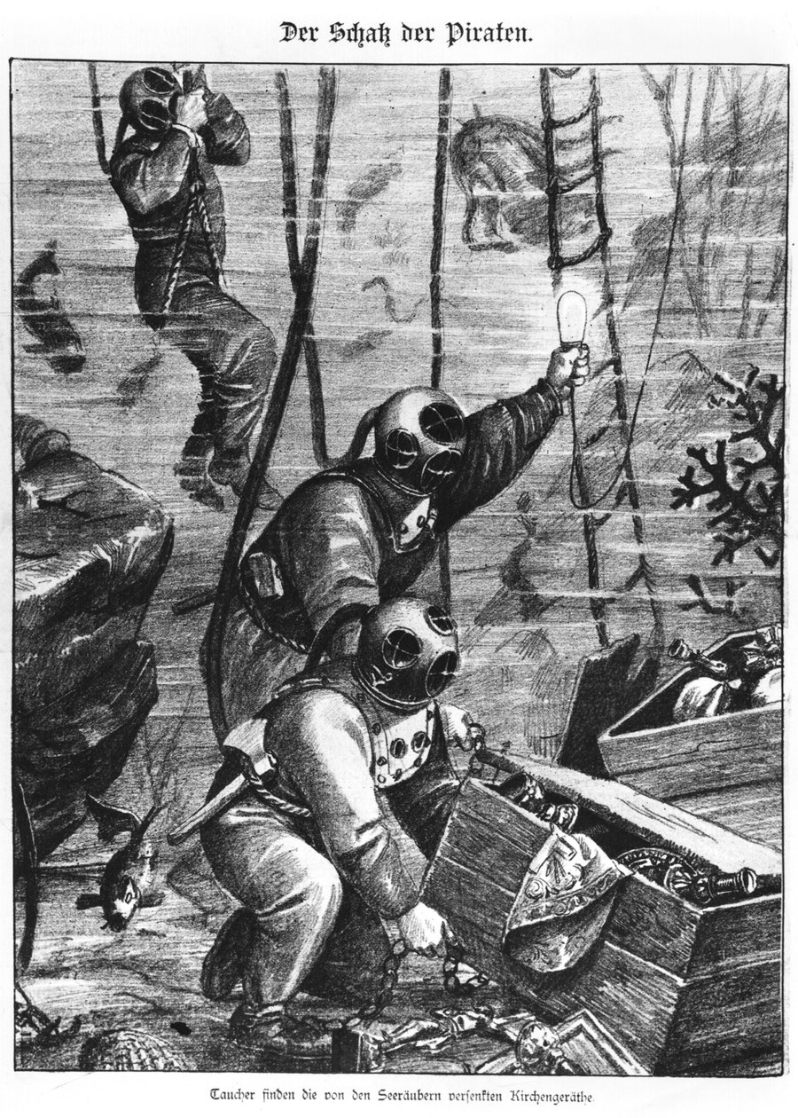 Mergulhadores encontram tesouro de piratas, 1897 de Austrian School