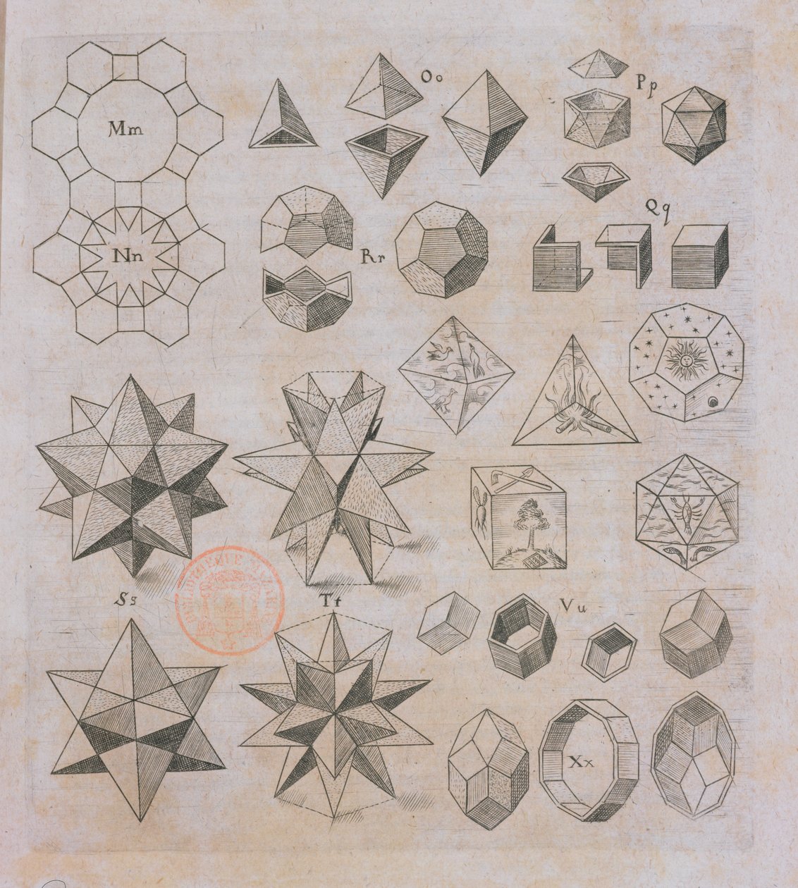 Formas geométricas, de Harmonices Mundi por Johannes Kepler (1571-1630) publicado em Linz, 1619 de Austrian School