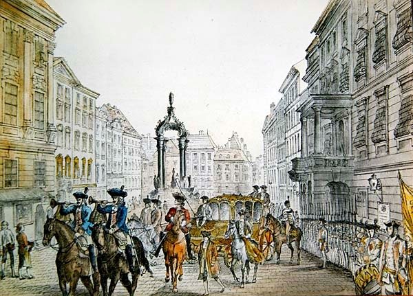 Cortège Imperial no Graben, Viena, início do século XIX (gravura) de Austrian School