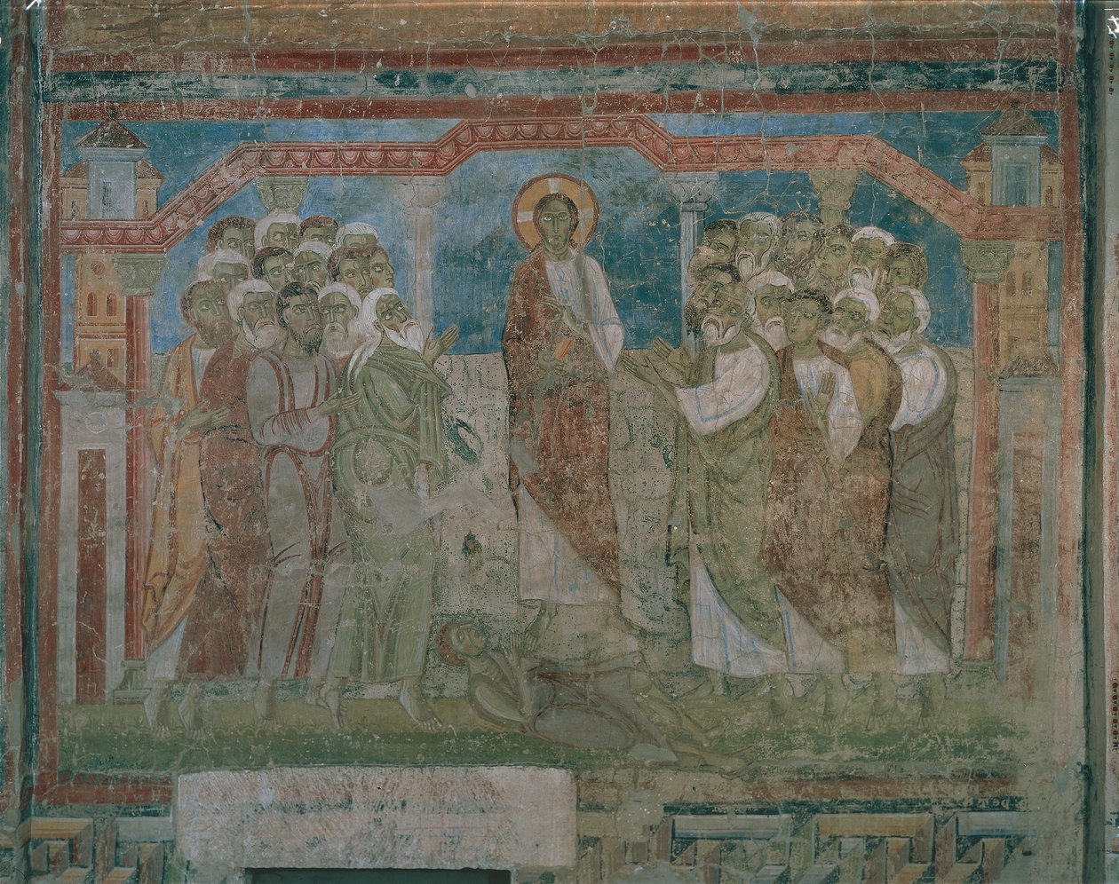 Jesus cura um homem possuído na sinagoga de Cafarnaum (fresco) de Austrian School