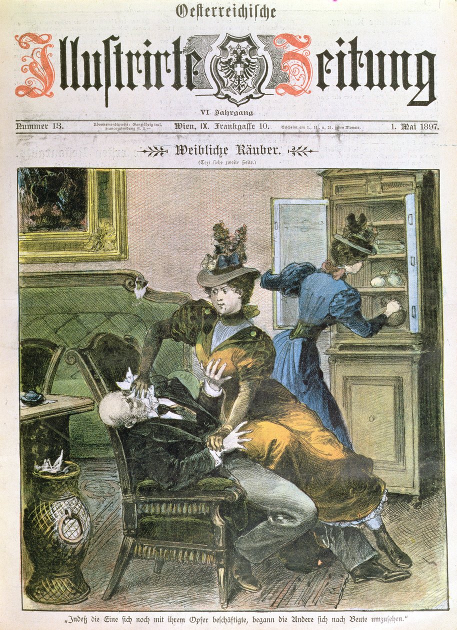 Lady Robbers, primeira página do Illustrierte Zeitung, maio de 1897 de Austrian School