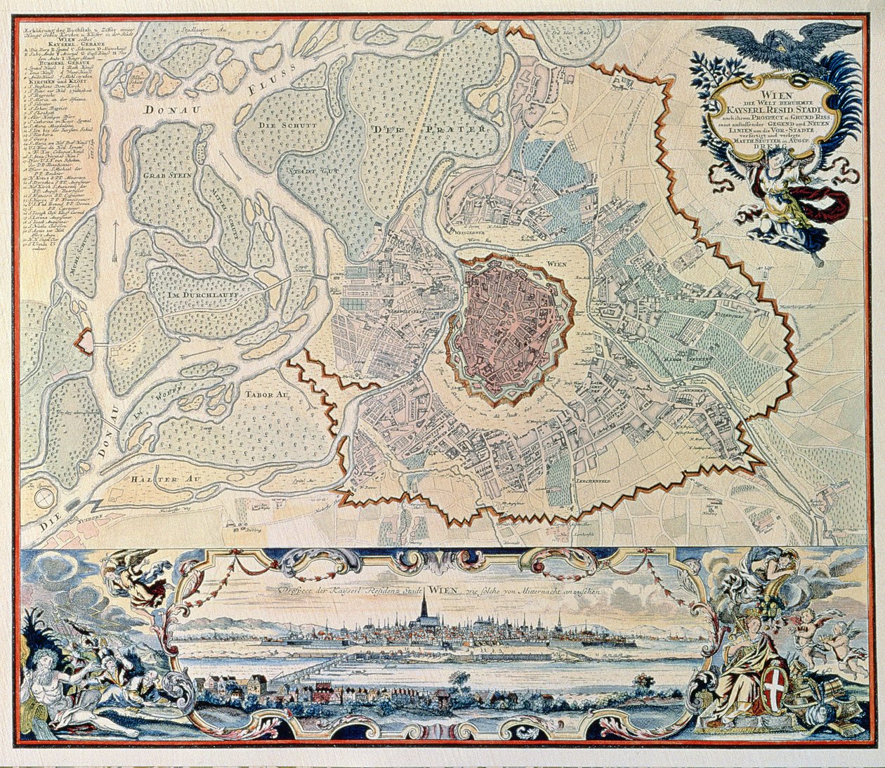 Plano da cidade de Viena, após uma gravura de 1720 (gravura) de Austrian School