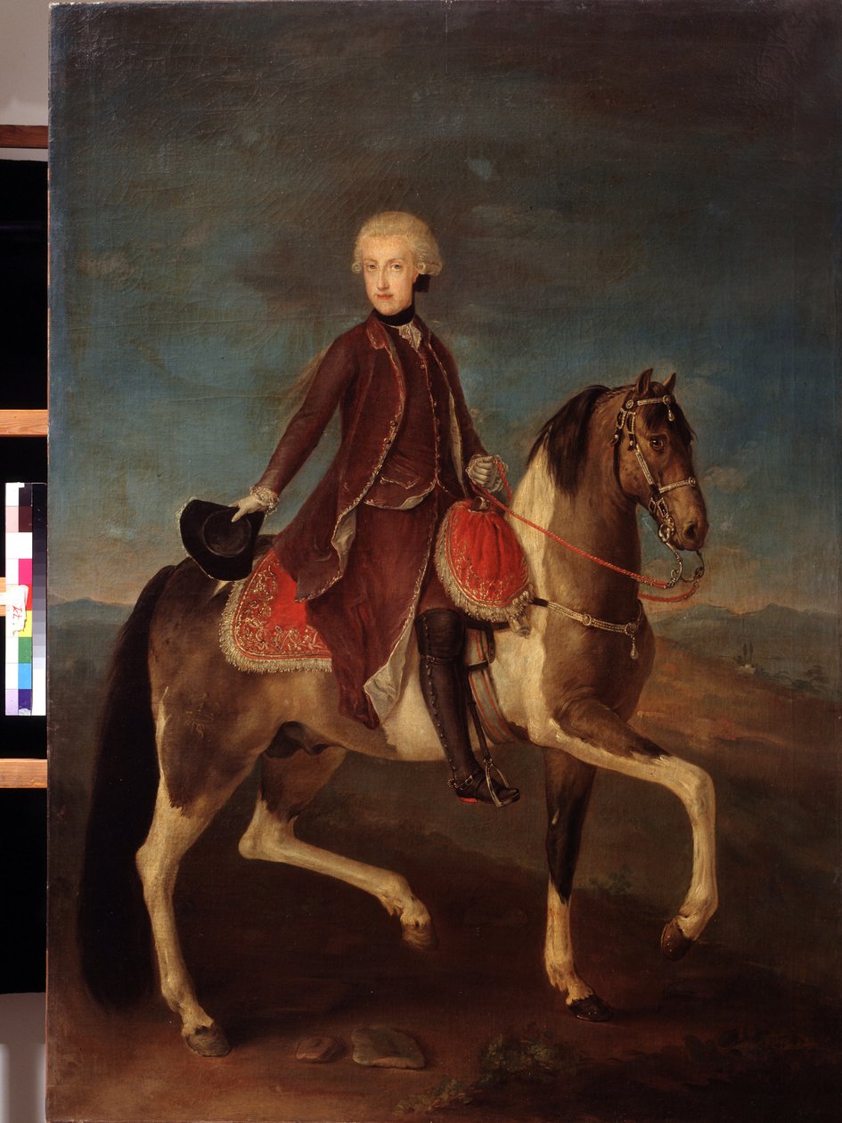 Retrato equestre da Imperatriz Maria Teresa de Habsburgo da Áustria (1717-1780). Pintura da escola austríaca entre 1740 e 1750 (século XVIII). Estilo classico. Óleo sobre tela. Museu Pushkin, Moscou. de Austrian School