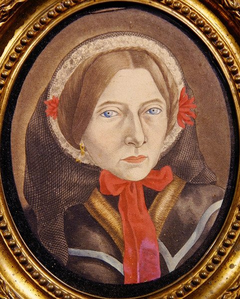 Retrato de uma mulher com uma touca e fita vermelha, c.1830 (guache sobre papel) de Austrian School