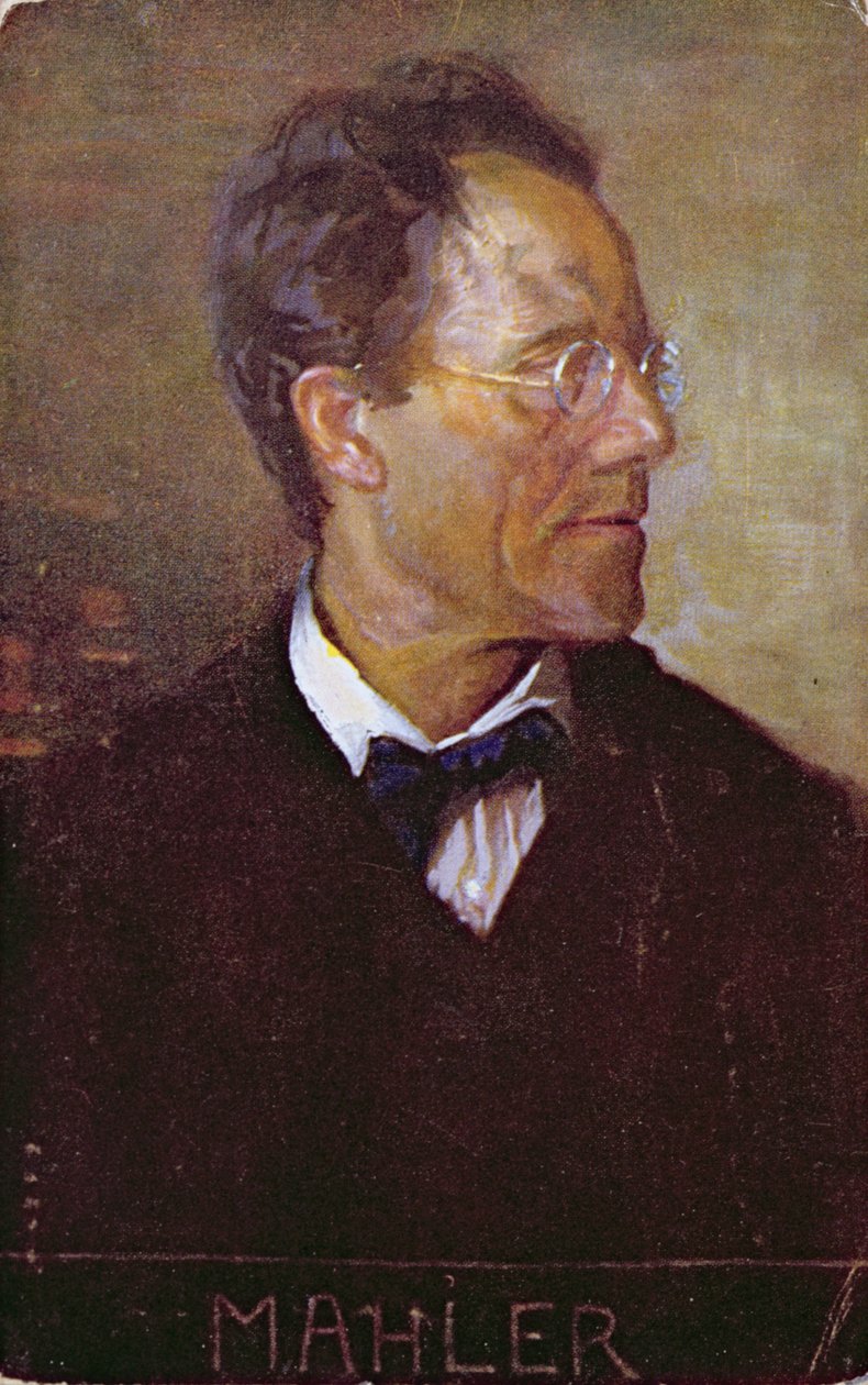 Cartão postal representando um retrato de Gustav Mahler (1860-1911) c.1910 (litografia a cores) de Austrian School