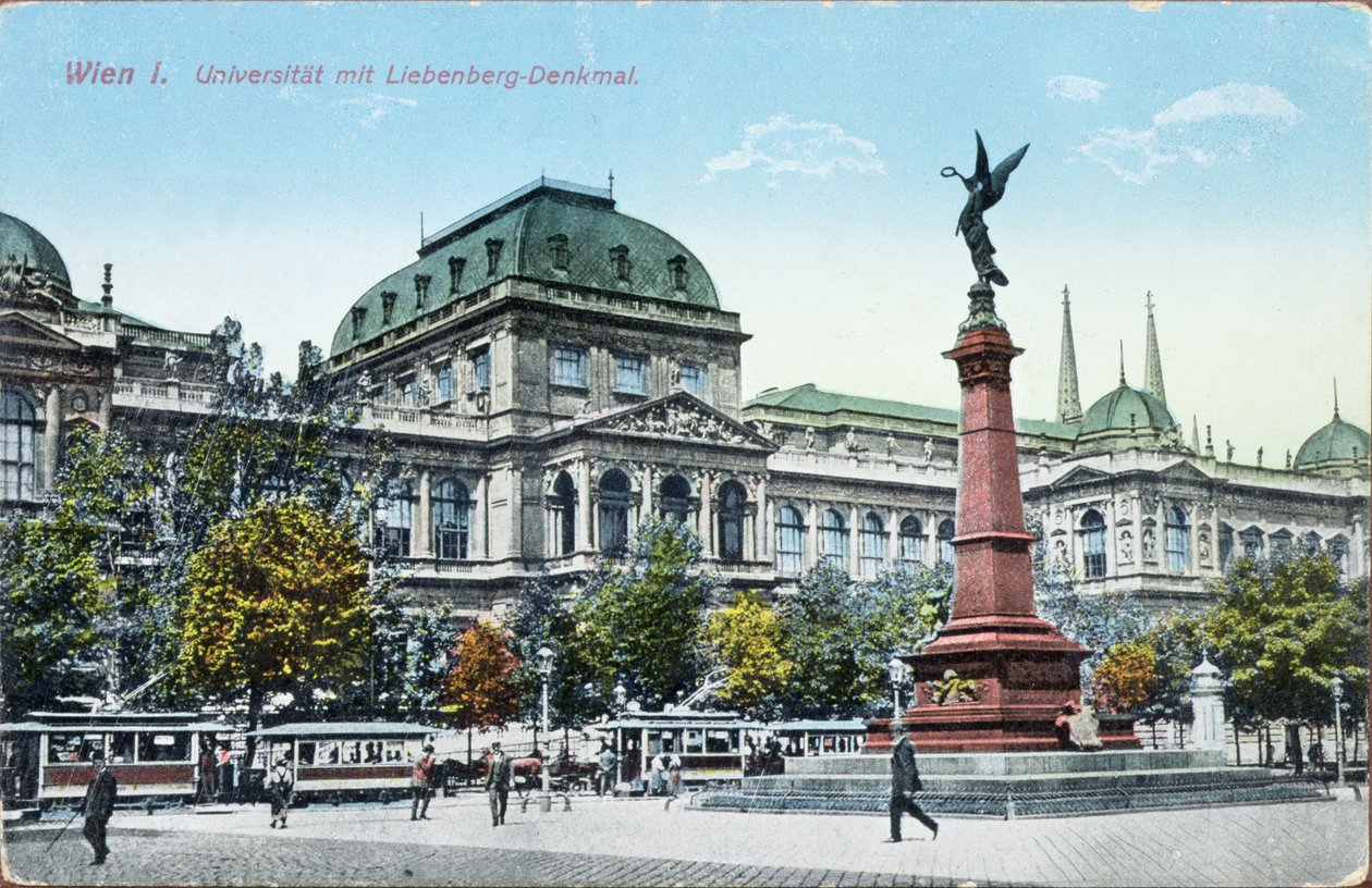 Postal representando a Universidade de Viena e o Monumento Liebenberg, c.1915 de Austrian School