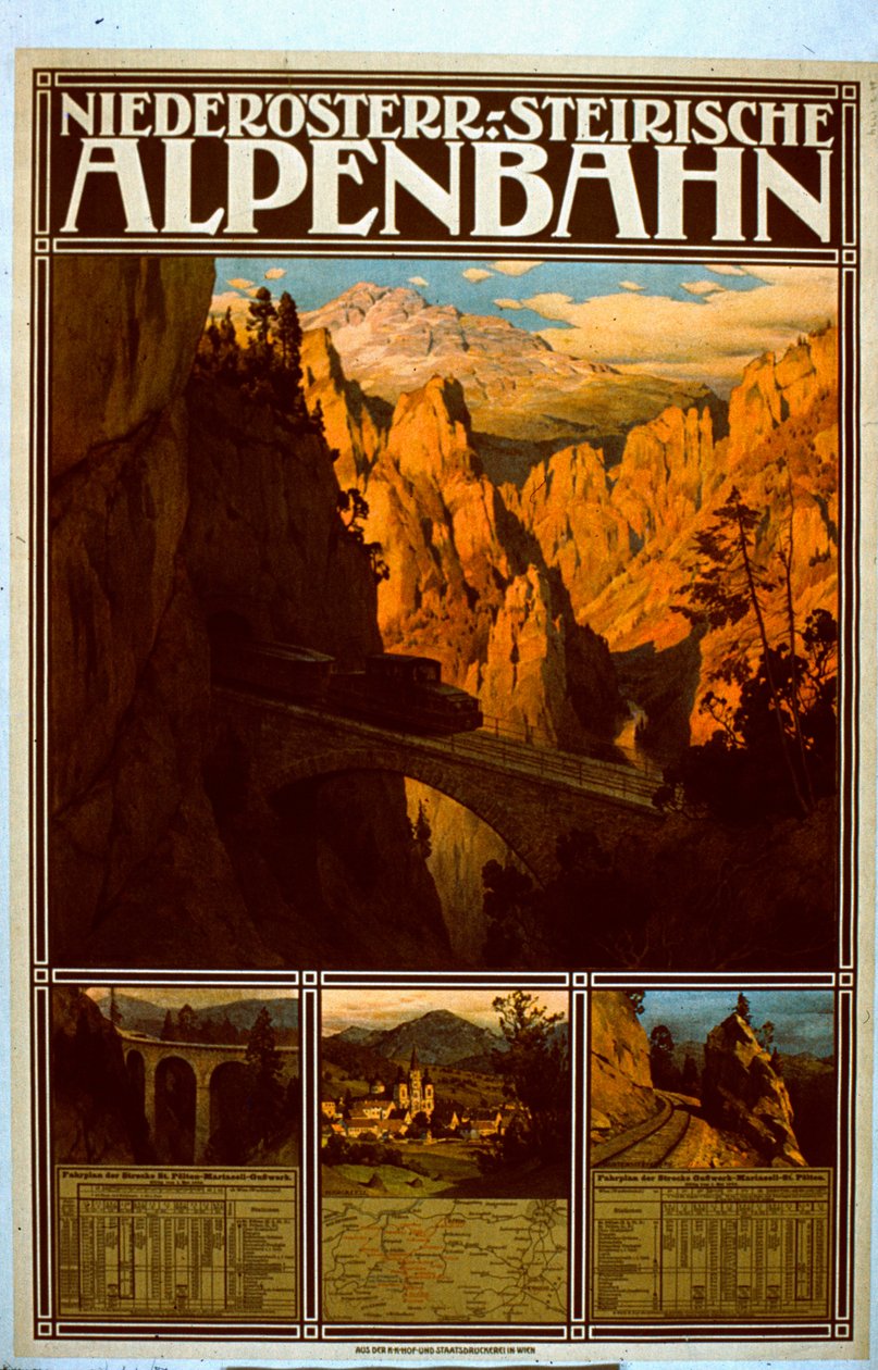 Cartaz para a ferrovia alpina de Niederösterr-Styrian de Austrian School