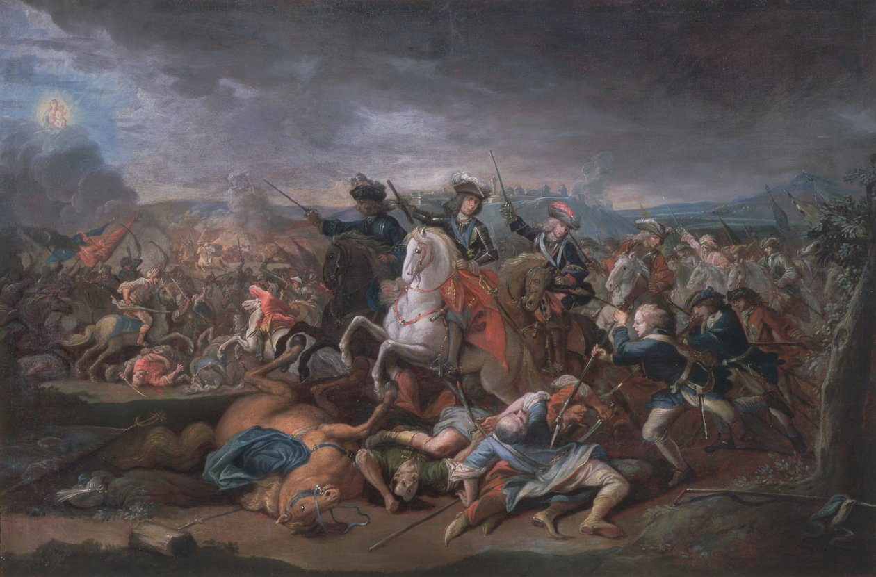 Príncipe Eugênio de Sabóia (1663-1736) no cerco de Belgrado, 16 de agosto de 1717 de Austrian School