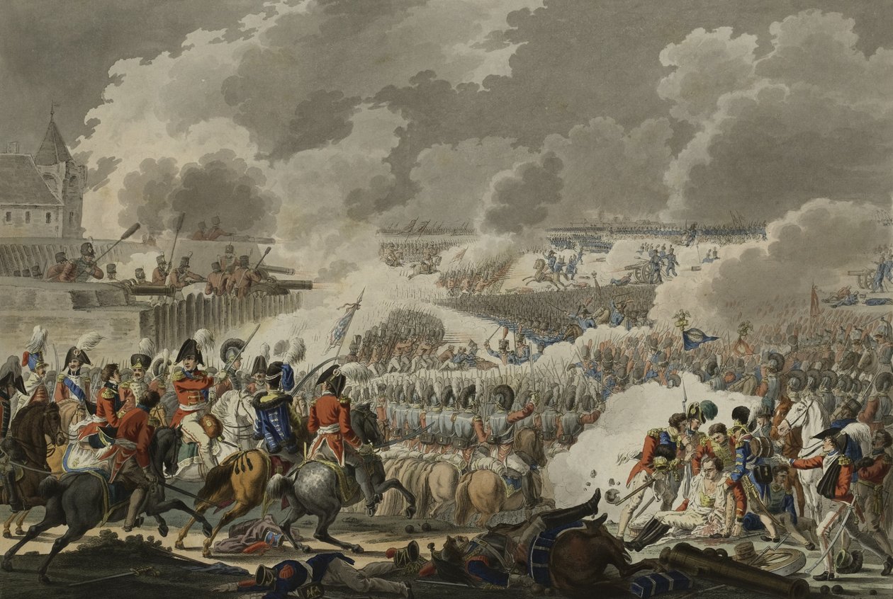 A Batalha de Waterloo, 18 de junho de 1815, publicada por Artaria e Co, c.1820 (gravura colorida) de Austrian School