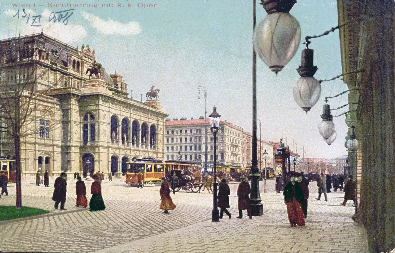 O Kaerntnerring e a Ópera Imperial e Real em Viena, 1908 de Austrian School