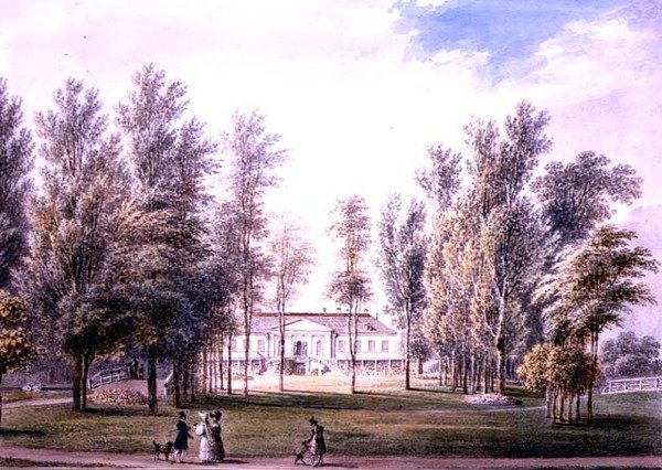 Vista de uma Casa de Campo num Parque, c.1815 (aguarela sobre papel) de Austrian School