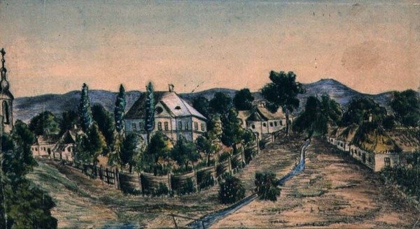Vista de um Country Village, c.1830 (aguarela sobre papel) de Austrian School