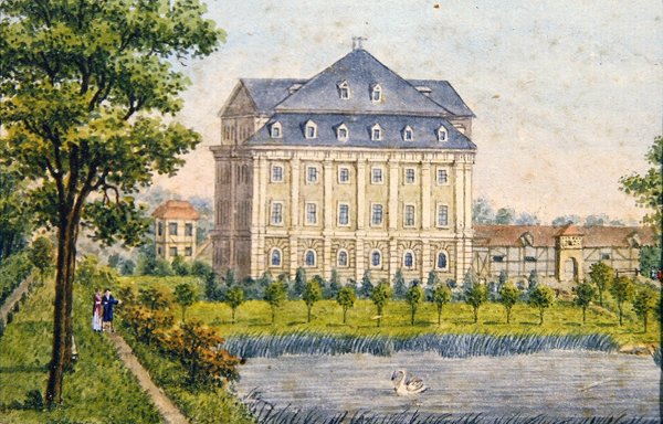 Vista de um país schloss, c.1780 (gouache) de Austrian School
