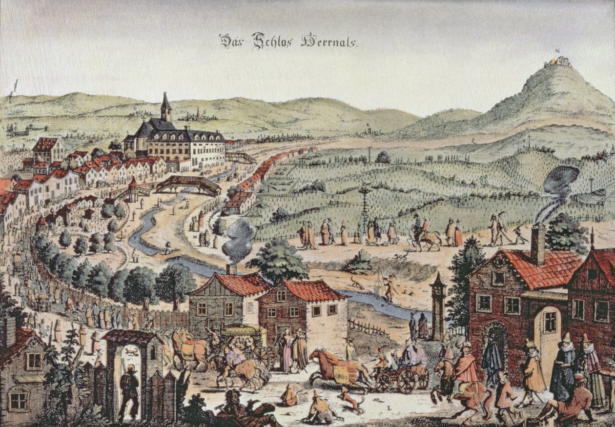 Vista do norte de Viena com o Schlos Hernals e as colinas de Kahlenberg ao fundo (gravura) de Austrian School