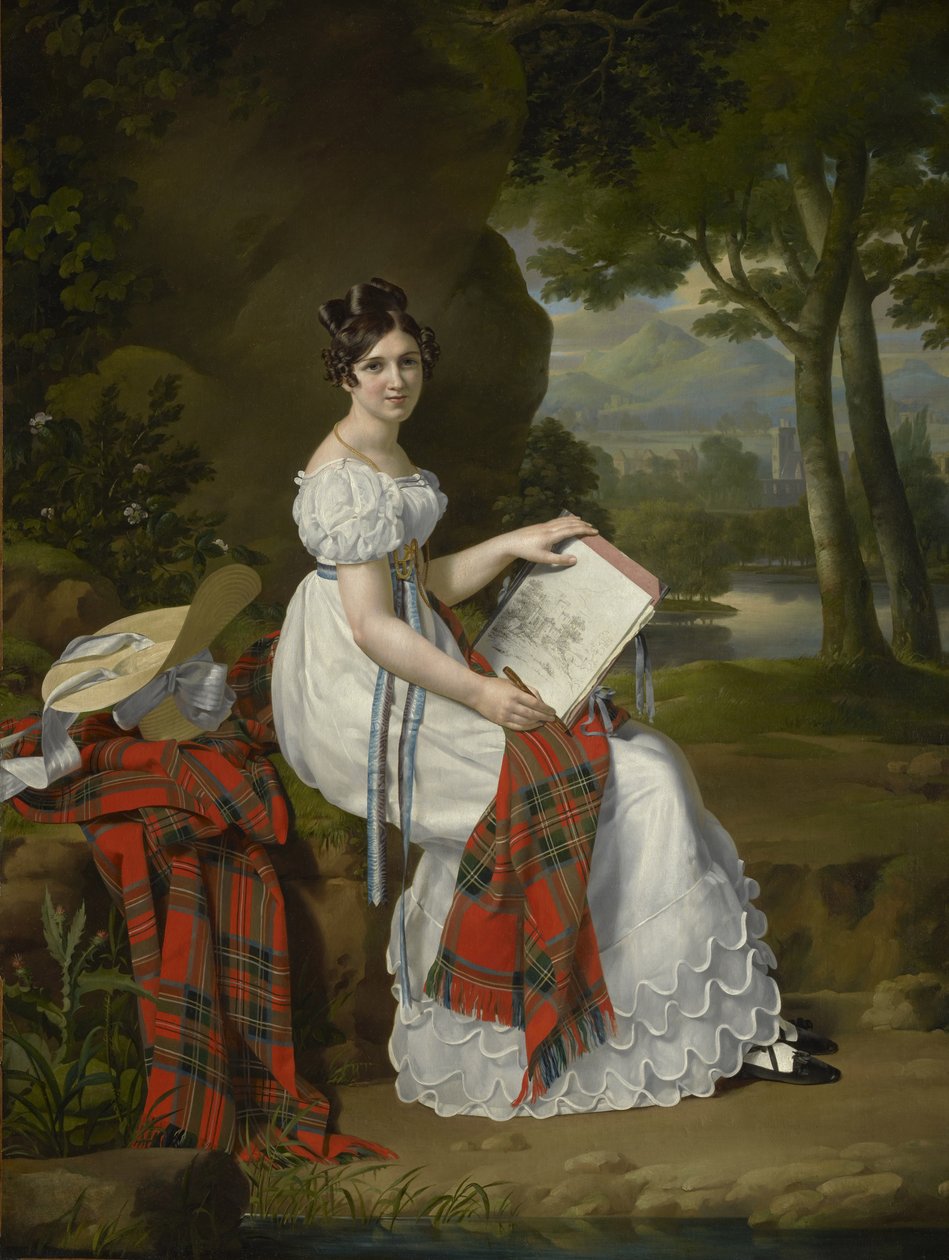 Mulher desenhando em uma paisagem, c.1830 de Austrian School