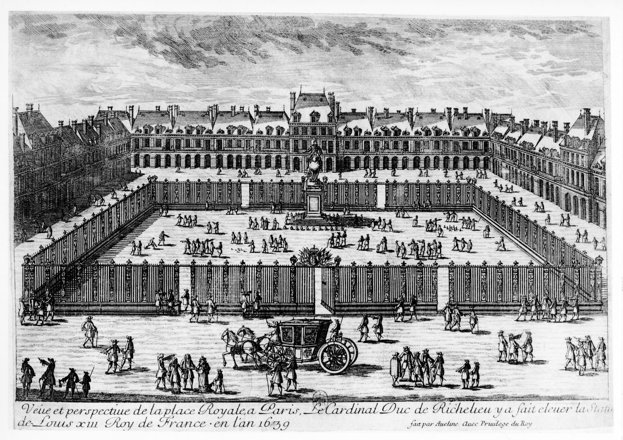 Vista em perspectiva da Place des Vosges de Aveline Family