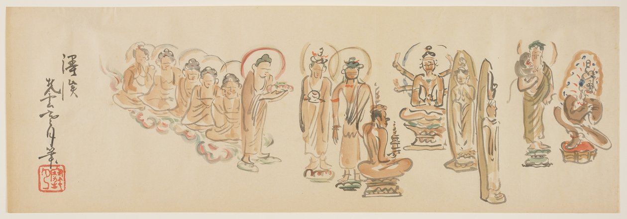 (Caricaturas do templo de Asakusa Kannon D), c. 1900 de Awashima Kangestu