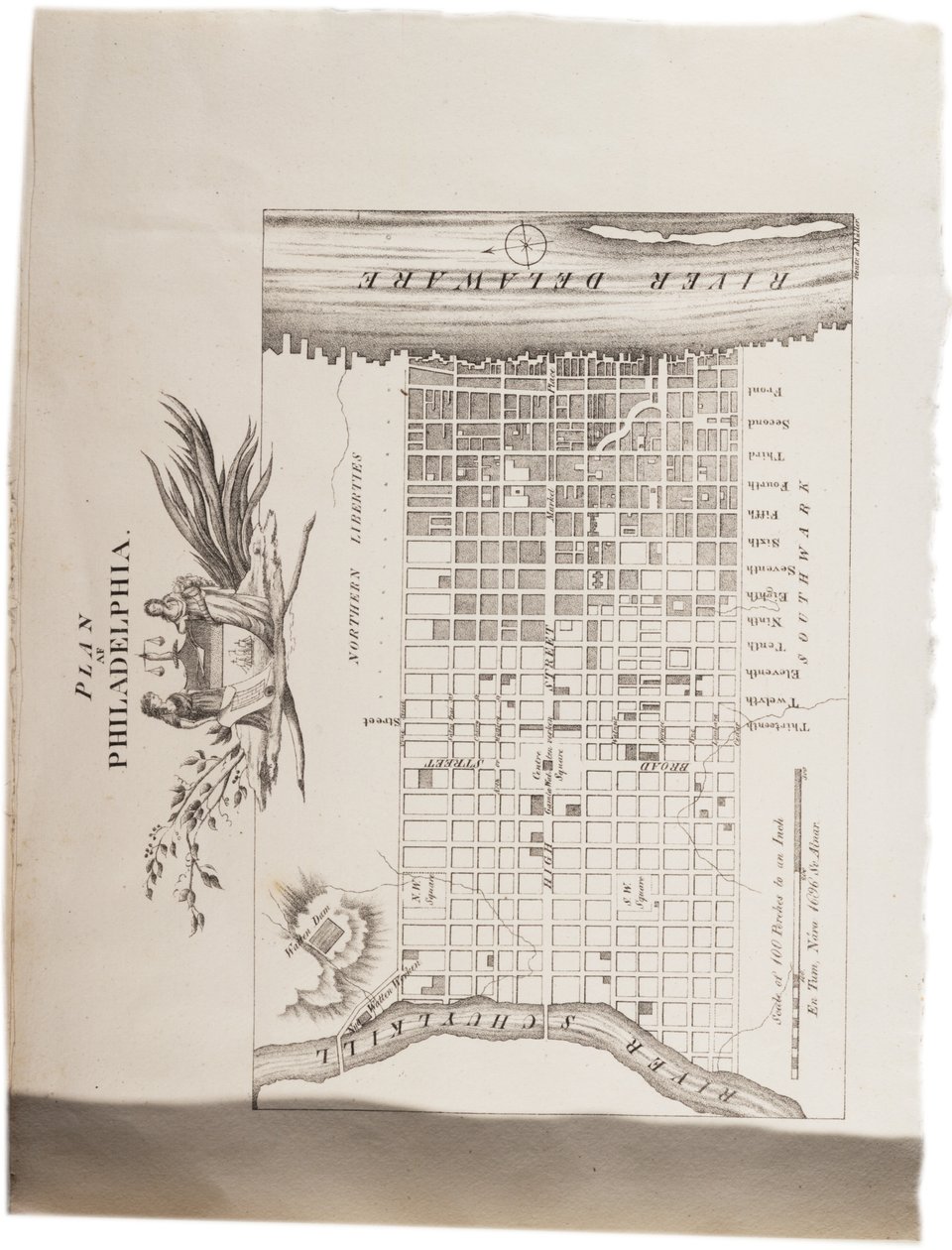 Mapa da Filadélfia, de um atlas dos Estados Unidos, 1824 de Axel Leonhard Klinckowström