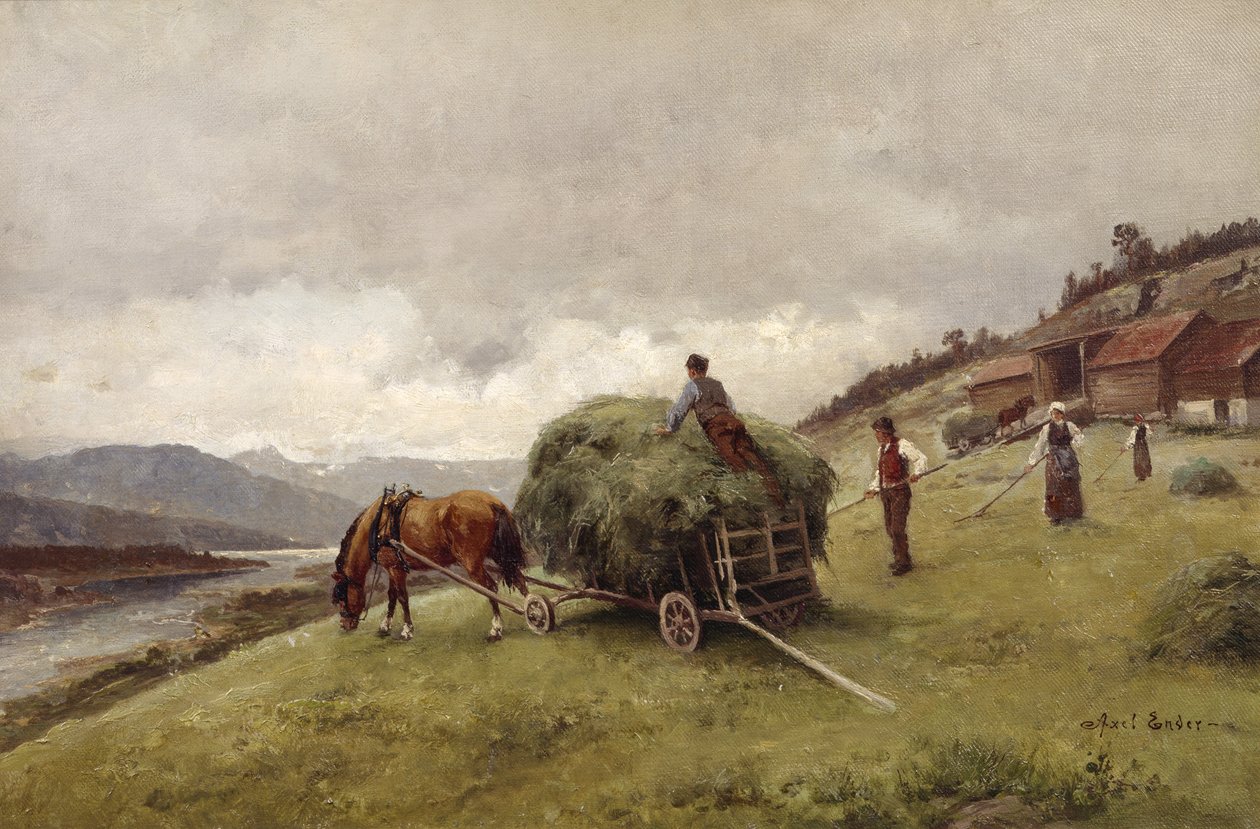 Conduzindo feno (óleo sobre tela) de Axel Hjalmar Ender