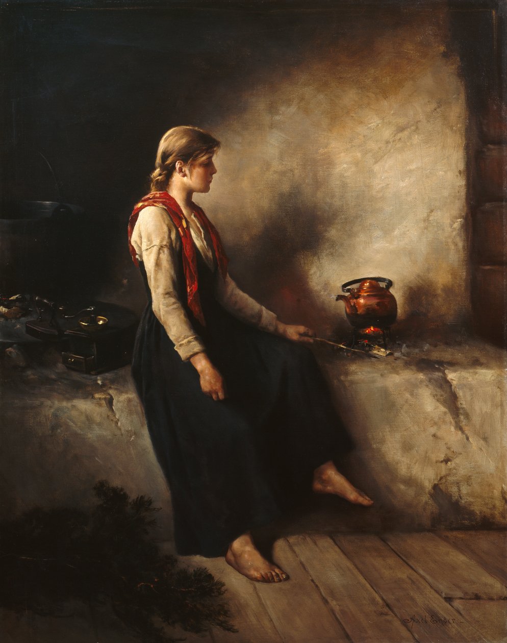 Rapariga junto à lareira de Axel Hjalmar Ender
