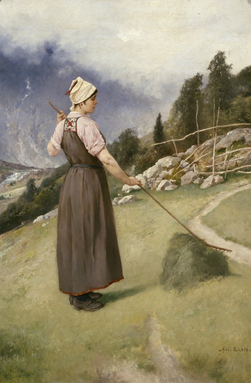 Feno de feno para raparigas (óleo sobre tela) de Axel Hjalmar Ender