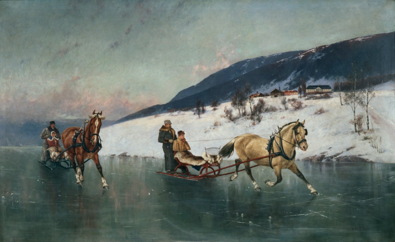 Cavalgar sobre o gelo (óleo sobre tela) de Axel Hjalmar Ender