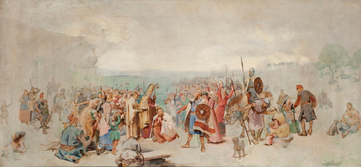 O Batismo de Olof Skötkonung em Husaby por Sigfrid da Suécia. de Axel Kulle