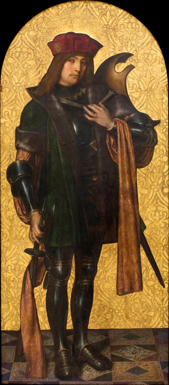 São Cândido (Xander) (São Candidus) ou Santo Guerreiro (às vezes identificado com São Jorge) - Pintura de Aine (Ayne) Bru (Hans Brun ou Lucius Brun) (ativo do século XVI) Óleo sobre madeira 1502-1507 Museu Nacional d
