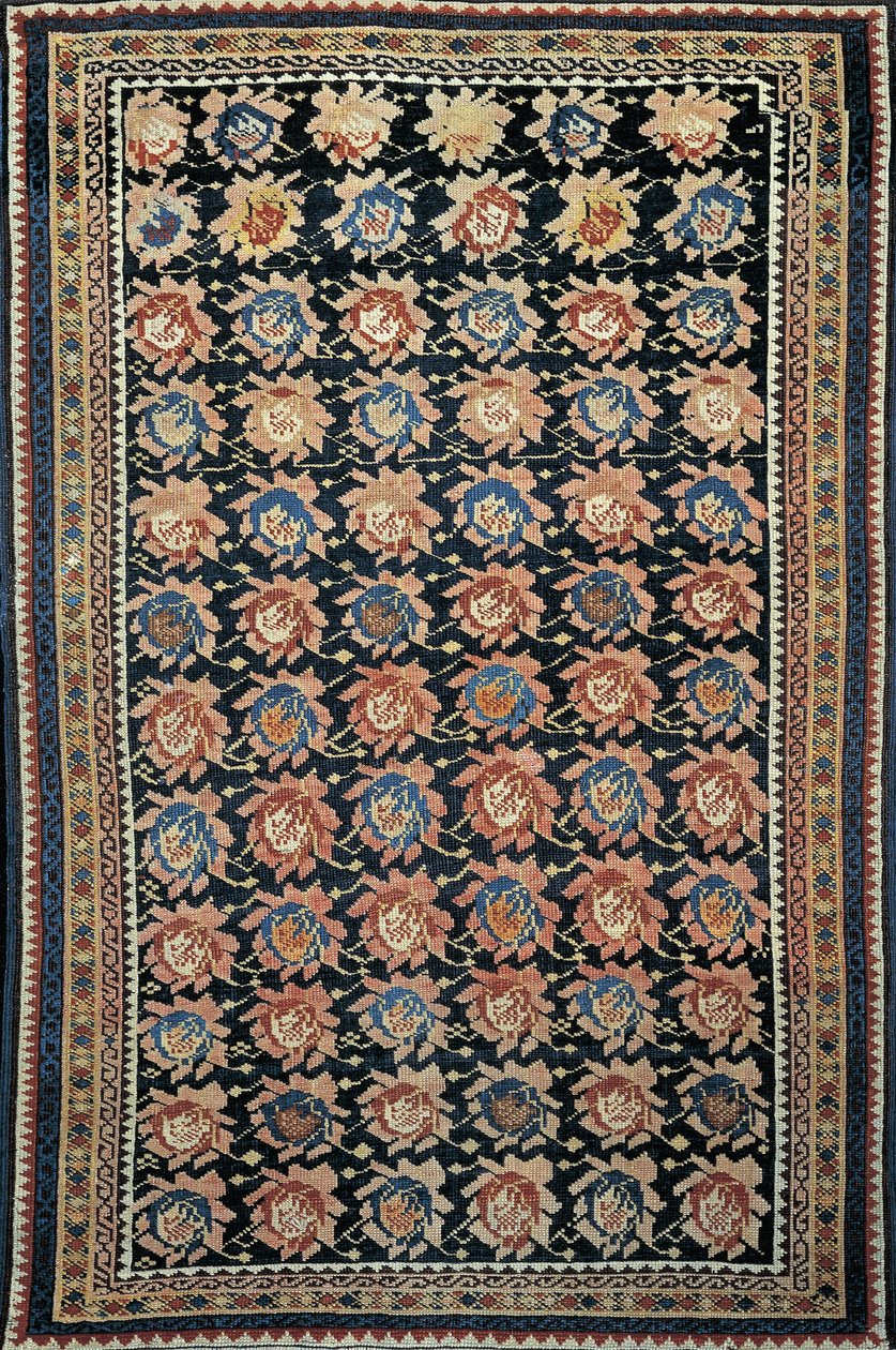 Grande plano de um tapete Rosette Karabagh, Azerbaijão de Azerbaijani School