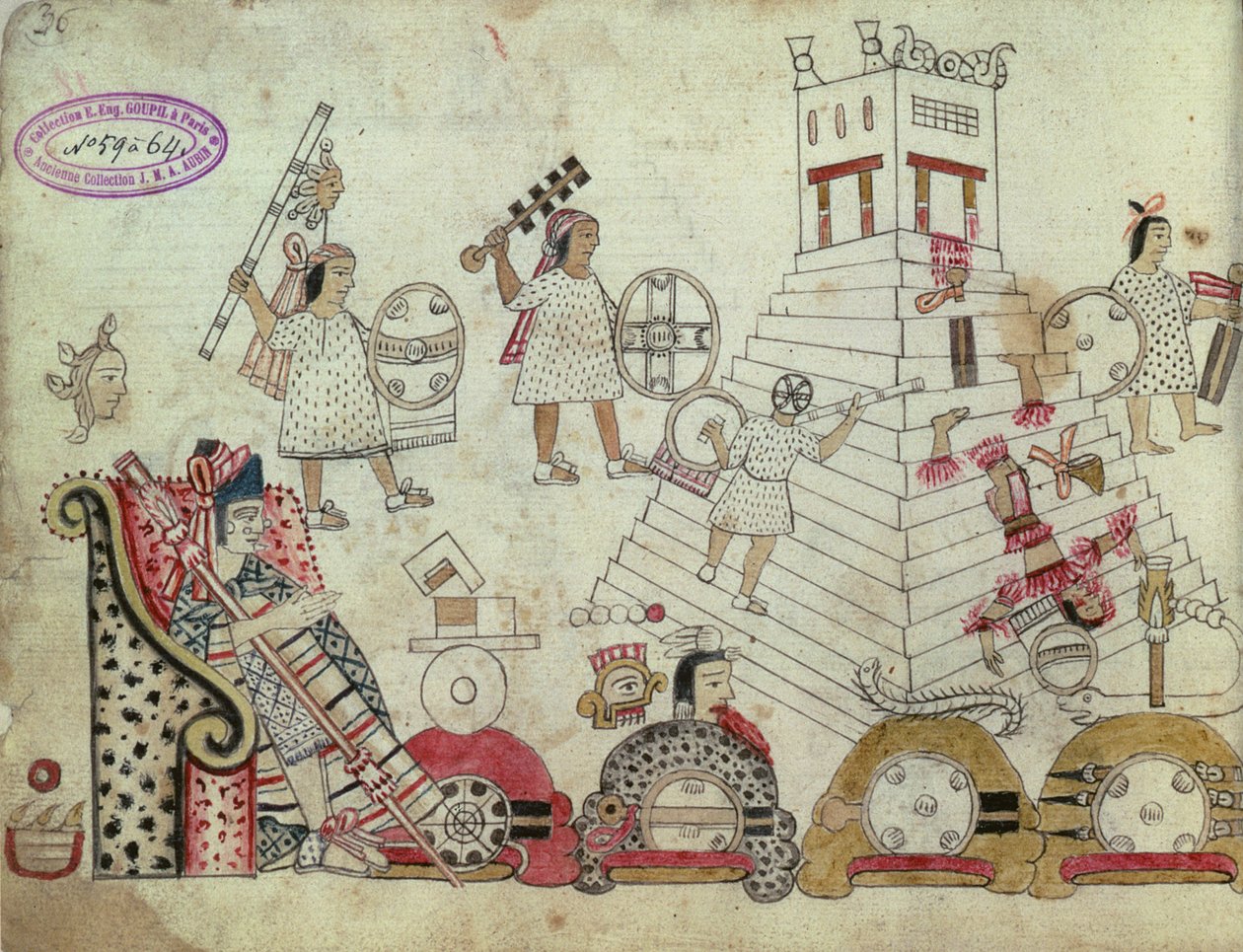 Prisioneiros de Guerra Sacrificados ao Deus Sol, de um Códice Asteca (pós-conquista, 1519) de Aztec