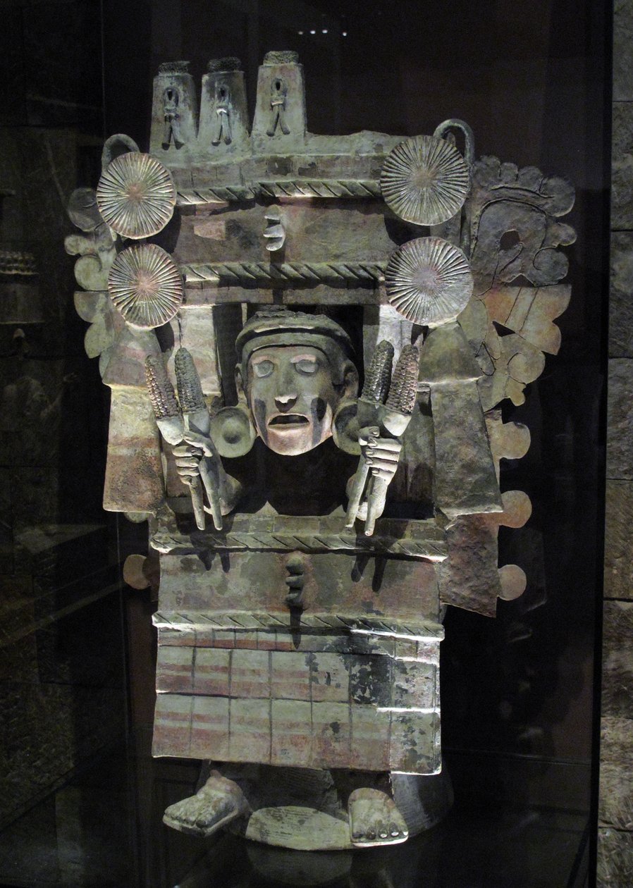 Queimador de incenso na forma da deusa da agricultura Chicomecoatl, Tlahuac, período pós-clássico tardio, c.1500 de Aztec