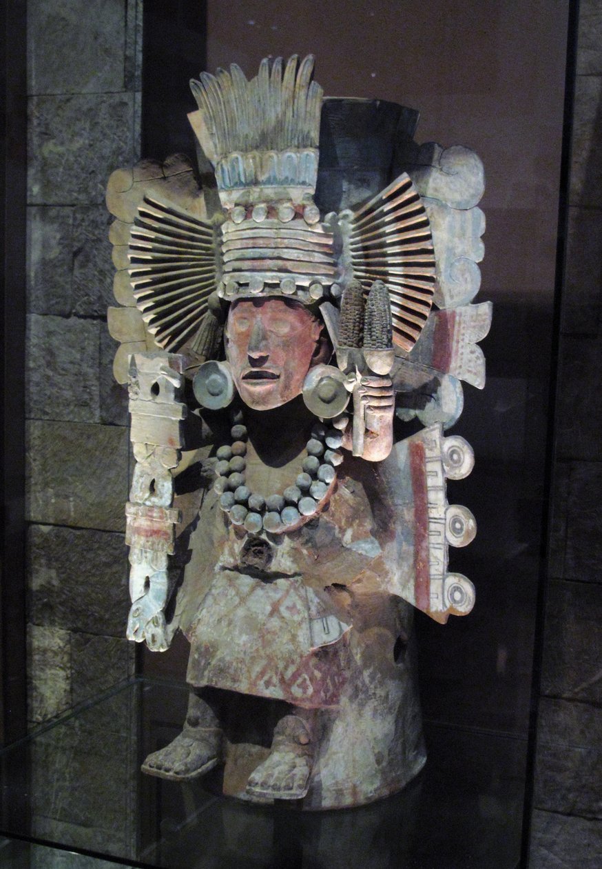 Queimador de incenso na forma da deusa do milho Xilonen, Tlahuac, período pós-clássico tardio, c.1500 de Aztec