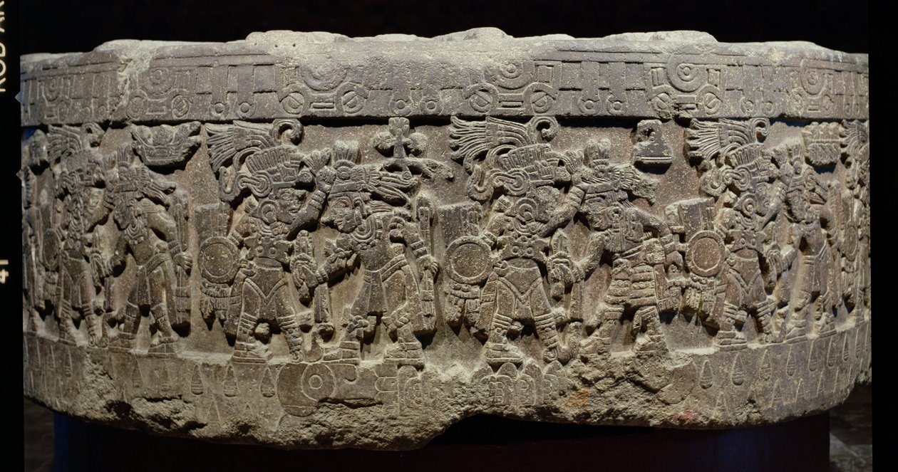 A pedra de Tizoc (c.1481-86) ou Temalacatl, 1325-1521 de Aztec