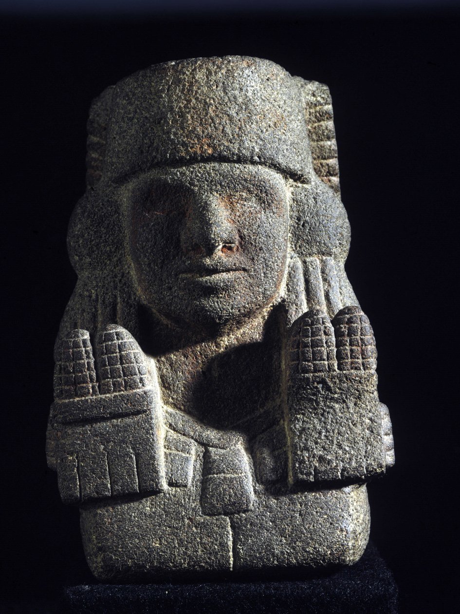 Arte Asteca: representação de Chicomecoatl (chamado ausi Xilonen), deusa da Criada e Fertilidade. Museu Nacional de Antropologia, México de Aztec Aztec