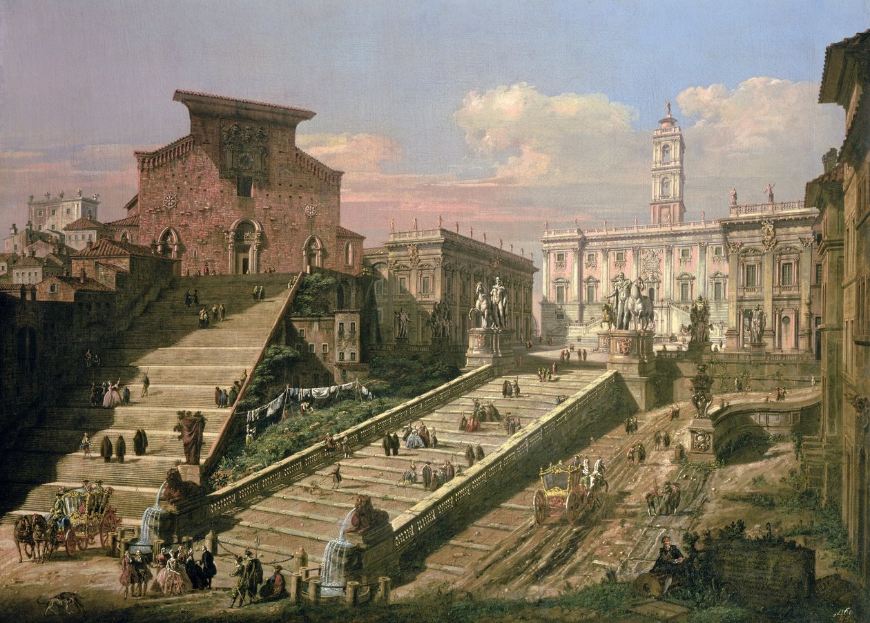 A Piazza del Campidoglio e a Igreja de S. Mario dAracoeli, Roma de B. and Bellotto, L. Bellotto