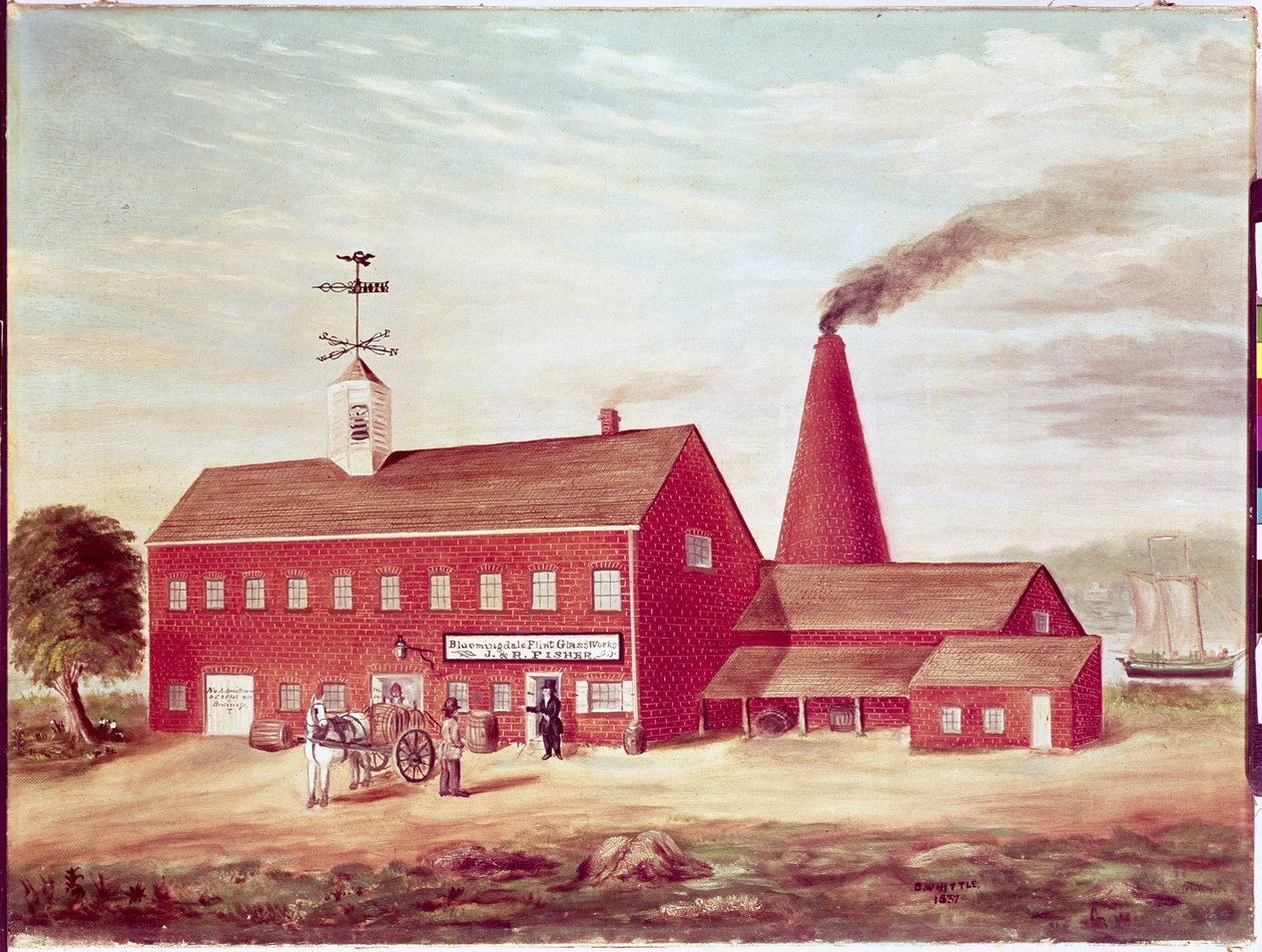 Trabalhos de vidro de Flint de Bloomingdale de JundR Fisher, New York City, 1837 de B. Whittle