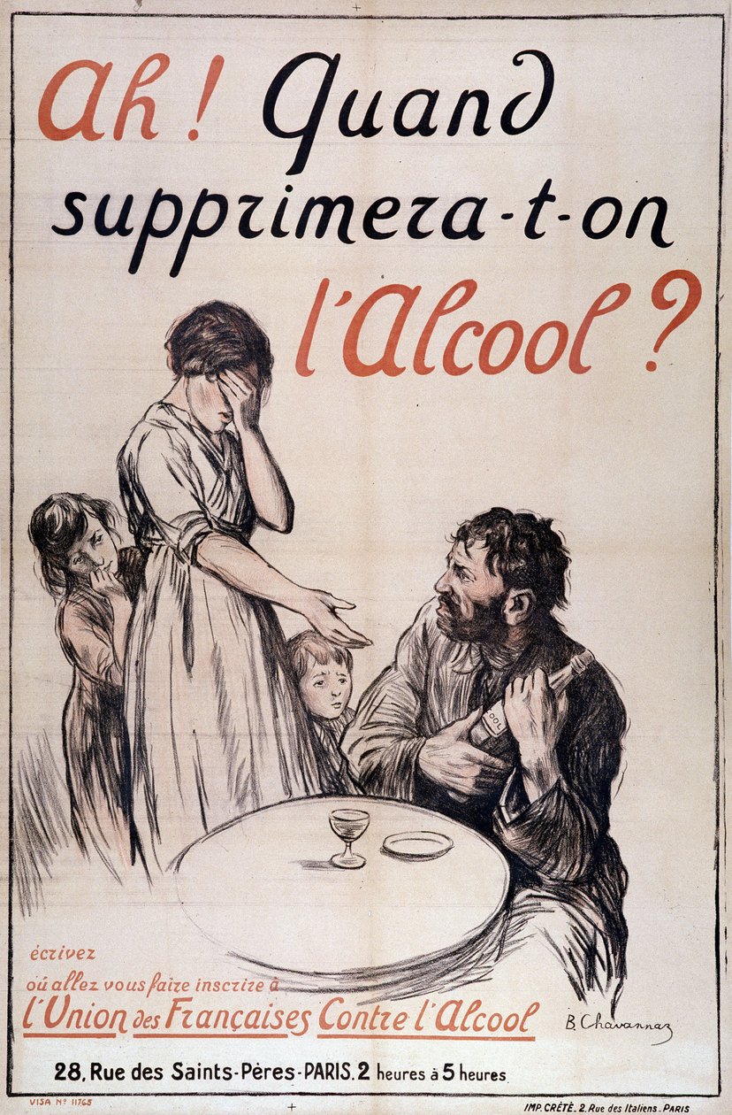Alcoolismo: "Quando será retirado o álcool?" c. 1910 (litografia) de B. Chavannaz