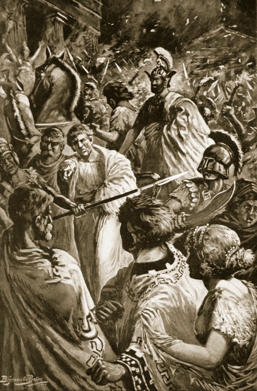 O Saco de Olynthus, 348 a.C., ilustração da "História das Nações de Hutchinson de B. Granville (after) Baker