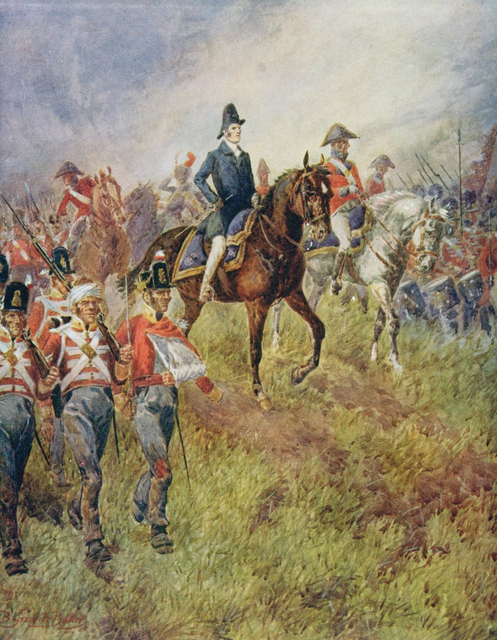 "A Linha Inteira Irá Avançar", Wellington na Batalha de Waterloo em 1815, de "Batalhas Britânicas em Terra e Mar", editado por Sir Evelyn Wood (1838-1919) 1915 de B. Granville Baker