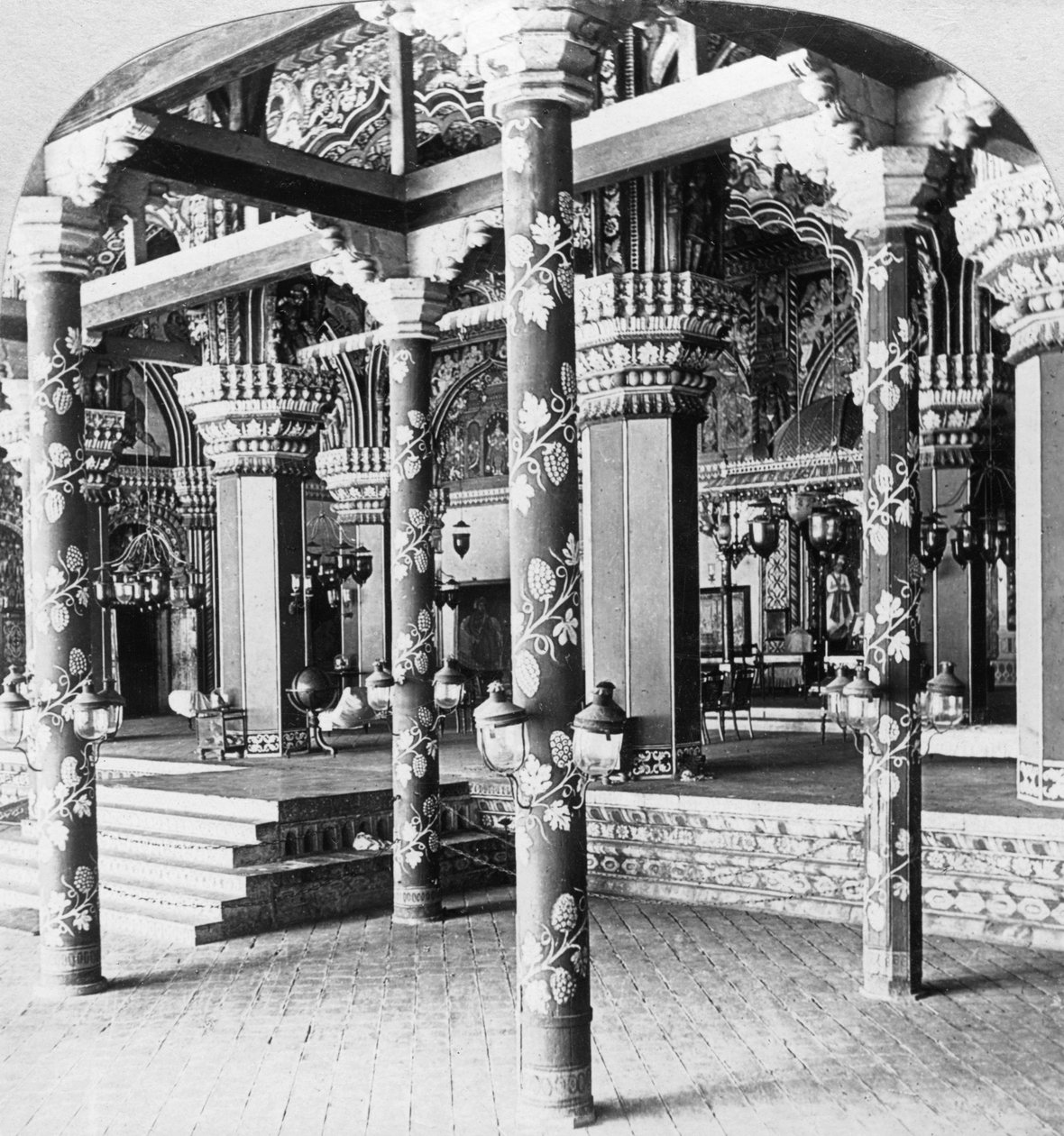 O salão durbar de Mahratta, Palácio da princesa de Tanjore, Tanjore Thanjavur, Índia, 1901. de B. L. Singley