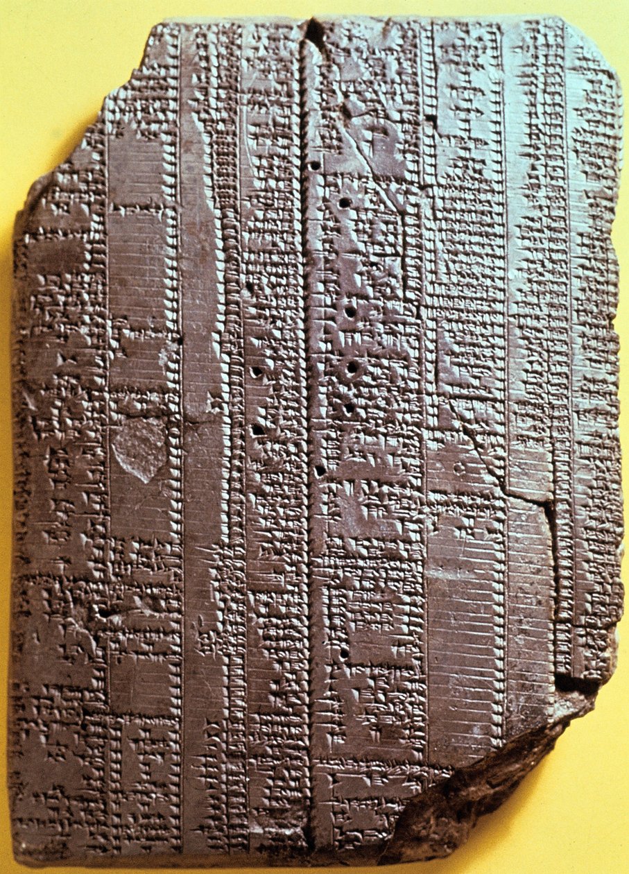 Comprimido de barro babilónico com texto. Século VII AC. Tabela com sílabas. de Babylonian