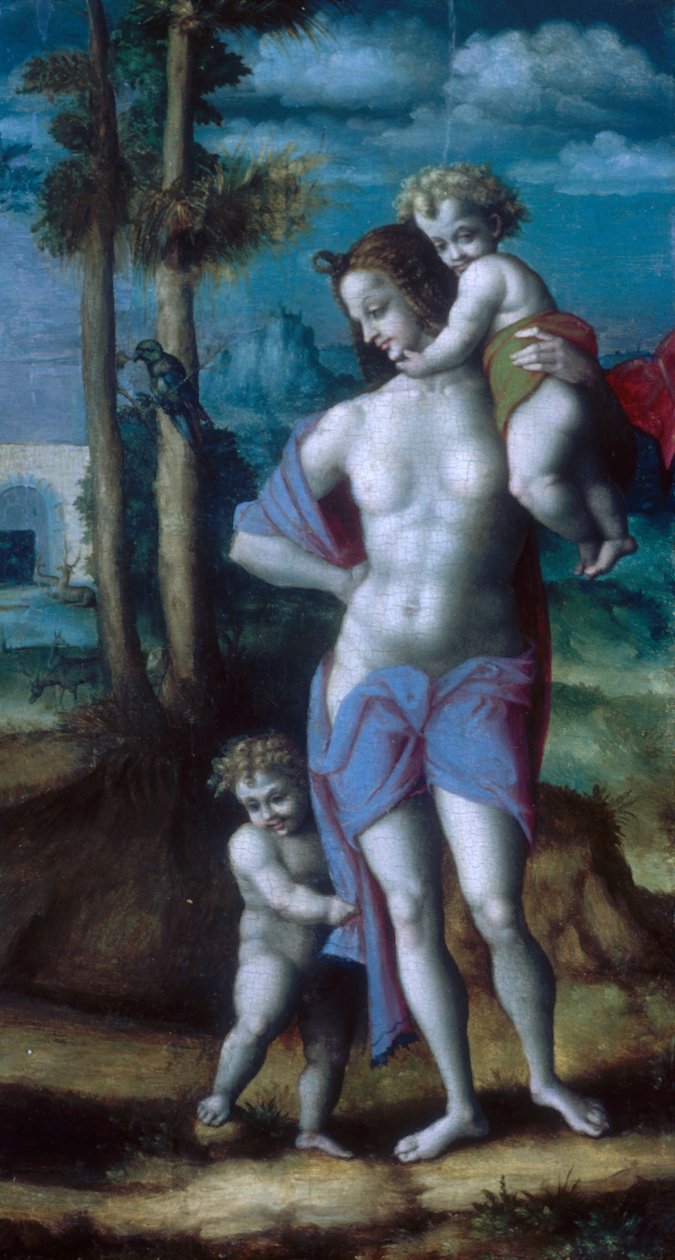 Eva com Caim e Abel, década de 1520. de Bacchiacca