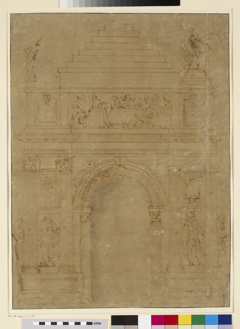 Design para um arco triunfal (caneta e tinta com giz sobre papel) de Baccio Bandinelli