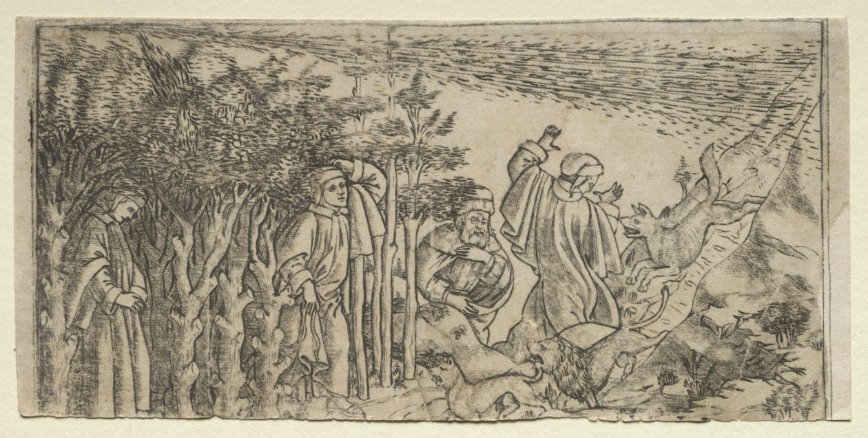 Dante Perdido na Floresta: Escapando e Encontrando Virgílio, Canto I de Baccio Baldini